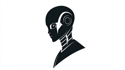 Wall Mural - minimalist black and white logo design featuring a futuristic robot profile on a clean background