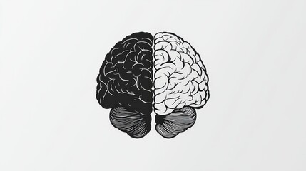 Wall Mural - Minimalist Black and White Brain Design on White Background for Modern Artistic and Creative Projects or Designs