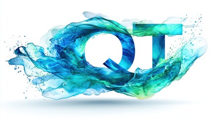 Wall Mural - abstract vector logo design featuring the letters qt in a dynamic fluid style with blue and green el