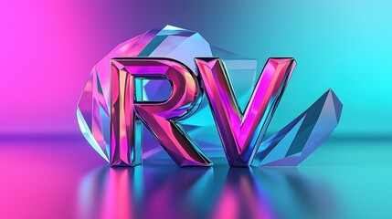 Wall Mural - vibrant 3d logo design featuring letters rv with glossy finish on gradient background in modern styl