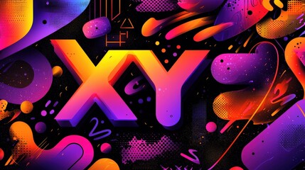 Canvas Print - stylish vector design featuring bold xy letters against a colorful black background with abstract sh