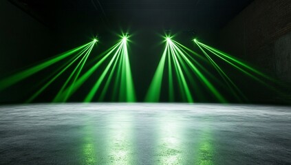 Poster - Green laser lights illuminate empty stage