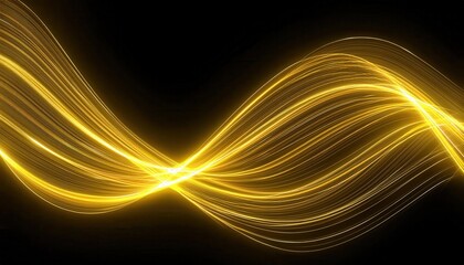 Poster - golden light trail wave on black background, abstract motion blur effect, energy flow, glowing lines, digital wallpaper

