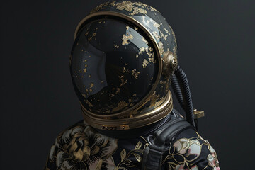 Wall Mural - image of cosmonaut in a protective spacesuit made generative ai technology on dark background