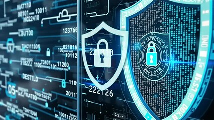Futuristic digital security concept with binary code and circuit design