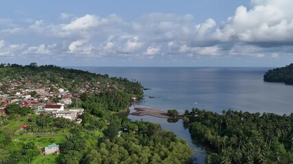 Canvas Print - Sao Tome and Principe - Aerial View of Angolares. Scenic Coastal Town Surrounded by Lush Tropical Vegetation.