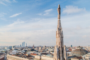 Milano; January 28, 2025: Duomo cathedral and roof detail view