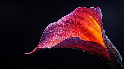 Wall Mural -   A flower close-up with water droplets on its red, yellow, and purple petals