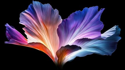 Wall Mural -   A blue and pink flower on a black background appears closely