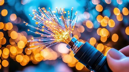 Wall Mural -   Person holding sparkler against blurred light background