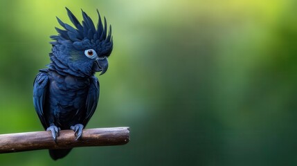 Majestic black cockatoo perched on branch lush forest wildlife photography natural habitat close-up beauty of nature