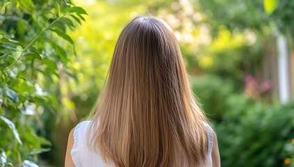 Wall Mural - Woman's back, long hair, garden, summer, relaxation