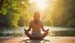 © Nii_Anna - Serene woman meditating by tranquil lake at sunset, mindfulness concept, Mental health awareness