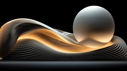 Abstract sphere on wave, dark background, design concept