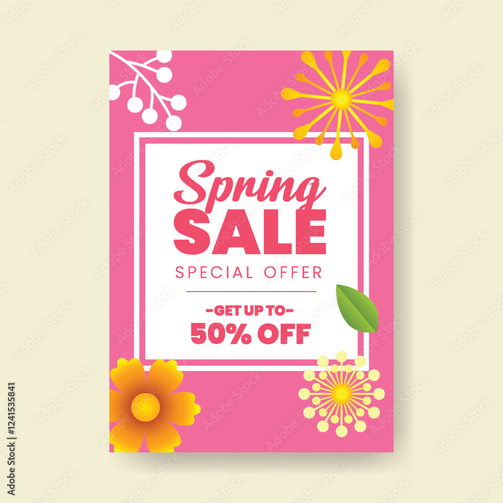 Spring print flyer or poster vector editable a4 template with spring ...