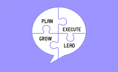 Wall Mural - Plan , execute , grow , lead text messages on four piece white puzzle. Integrity, and harmony concept.