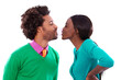 © peopleimages.com - Love, kiss and bubblegum with a black couple, happy and romance isolated on a transparent background. People, fashion and man with black woman, romantic and png with candy, sweet and blowing bubbles