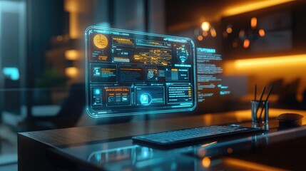 Futuristic Technology Interface on Modern Desk