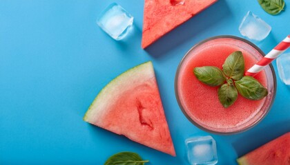 Canvas Print - Refreshing watermelon smoothie with basil garnish. Perfect summer treat!