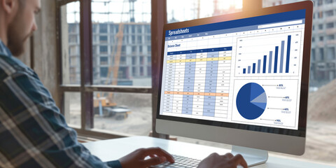Wall Mural - spreadsheet document information financial startup concept. data and graphs in spreadsheet documents
