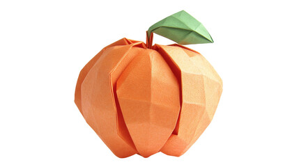 Wall Mural - Orange origami mandarin fruit with green leaf on transparent background