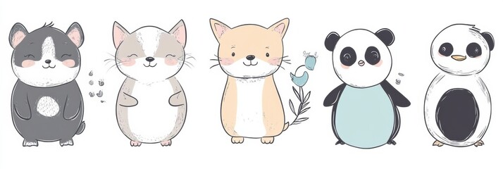 Poster - Cute animal stickers featuring diverse characters with playful designs in pastel colors for creative projects. Generative AI