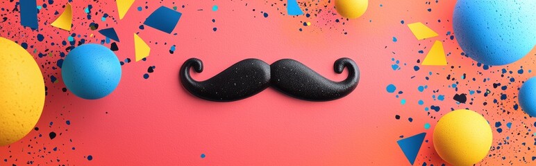 Wall Mural - Colorful mockup background with space for text decorated with oversized fake mustaches, comic-style bursts, and a lighthearted joke theme for April Fools Day