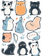 Poster - Cute animal stickers featuring playful designs of various creatures in vibrant colors and fun poses for creative projects. Generative AI