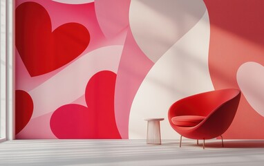 Wall Mural - Chic mockup background with space for text featuring bold, oversized red and pink hearts in a playful modern pattern for Saint Valentines Day and 8 March International Womens Day