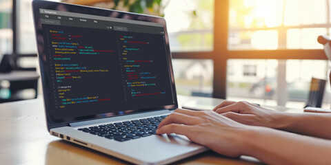 Wall Mural - software development programming on computer screen for brisk application and program coding