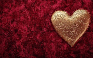 Wall Mural - Chic mockup background with space for text featuring an embossed golden heart pattern on a smooth deep red velvet fabric for Saint Valentines Day and 8 March International Womens Day