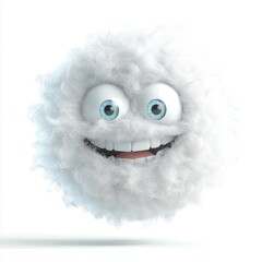 fluffy cloud-like monster with a soft cotton texture, bright eyes, and a happy expression, isolated on white