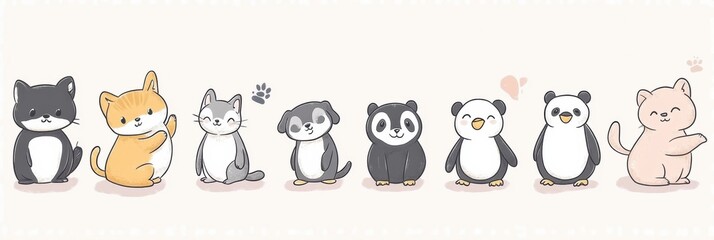 Poster - Cute cartoon stickers featuring a variety of adorable animals in playful poses and cheerful expressions. Generative AI