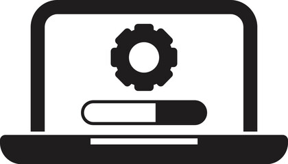 Wall Mural - laptop showing software update progress bar and gear icon, representing installation or configuratio
