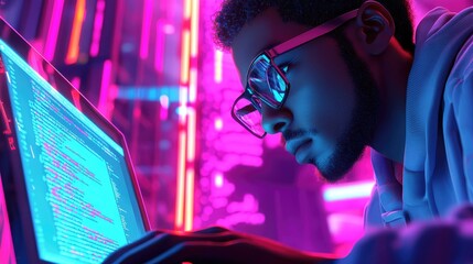Neon-lit Coder, A Night of Programming