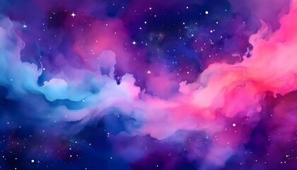 Wall Mural - Artistic watercolor background painting cosmic nebulas. Cosmic paint colors wallpaper