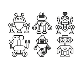 Wall Mural - robot character line icons set