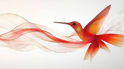 Wall Mural - a bird soaring in the sky with a lengthy red and white feathered tail behind it