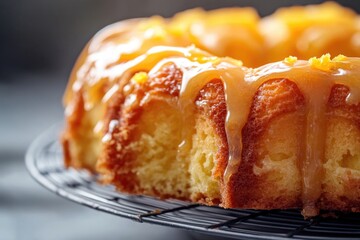 Sticker - A delicious-looking bundt cake on a wire rack with a sweet drizzle of icing on top