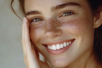 Wall Mural - Portrait of a woman with freckles, perfect for beauty or personal use