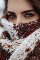 Sticker - A close-up view of a person wearing a scarf, great for use in fashion or lifestyle contexts