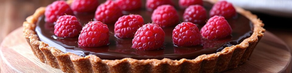 Wall Mural - A delicious chocolate tart topped with fresh raspberries, perfect for dessert or special occasion