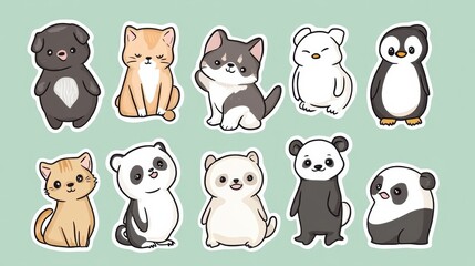 Poster - Cute animal stickers featuring dogs, cats, and other adorable creatures on a pastel background. Generative AI