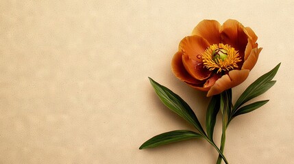 Canvas Print -   An orange bloom atop a white table, adjacent to a lush green foliage and a buzzing bee