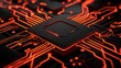 © Sweettymojidesign - Abstract Circuit Board with Glowing Orange Lines and Black Chip