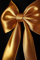 Canvas Print - A close-up view of a golden bow attached to a black shirt