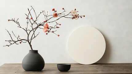 Wall Mural -   A vase with flowers sits on a table beside a mirror and another vase with flowers