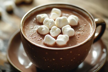 Wall Mural - A warm and cozy cup of hot chocolate topped with fluffy marshmallows, perfect for a cold winter's day or a comforting treat any time