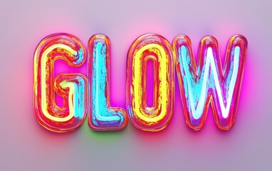 Wall Mural - of the word GLOW shaped from neon tubes emitting vibrant colors, isolated on white