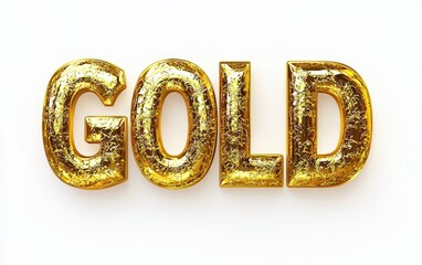 Wall Mural - of the word GOLD created from polished shiny gold texture, isolated on white